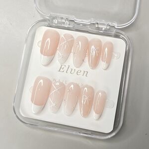 French Tip Press-On Nails Oval Shape Pink and White